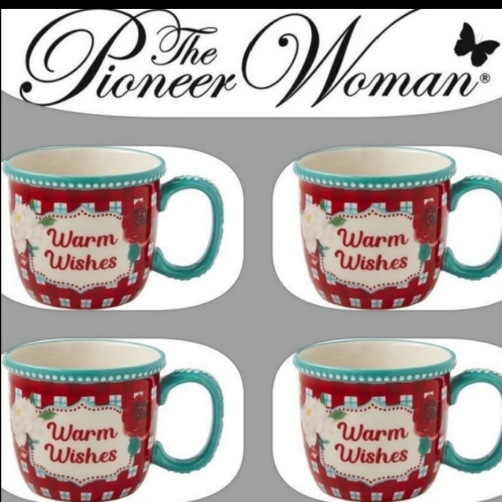 New Pioneer Woman Warm Wishes Set of 4 Mugs